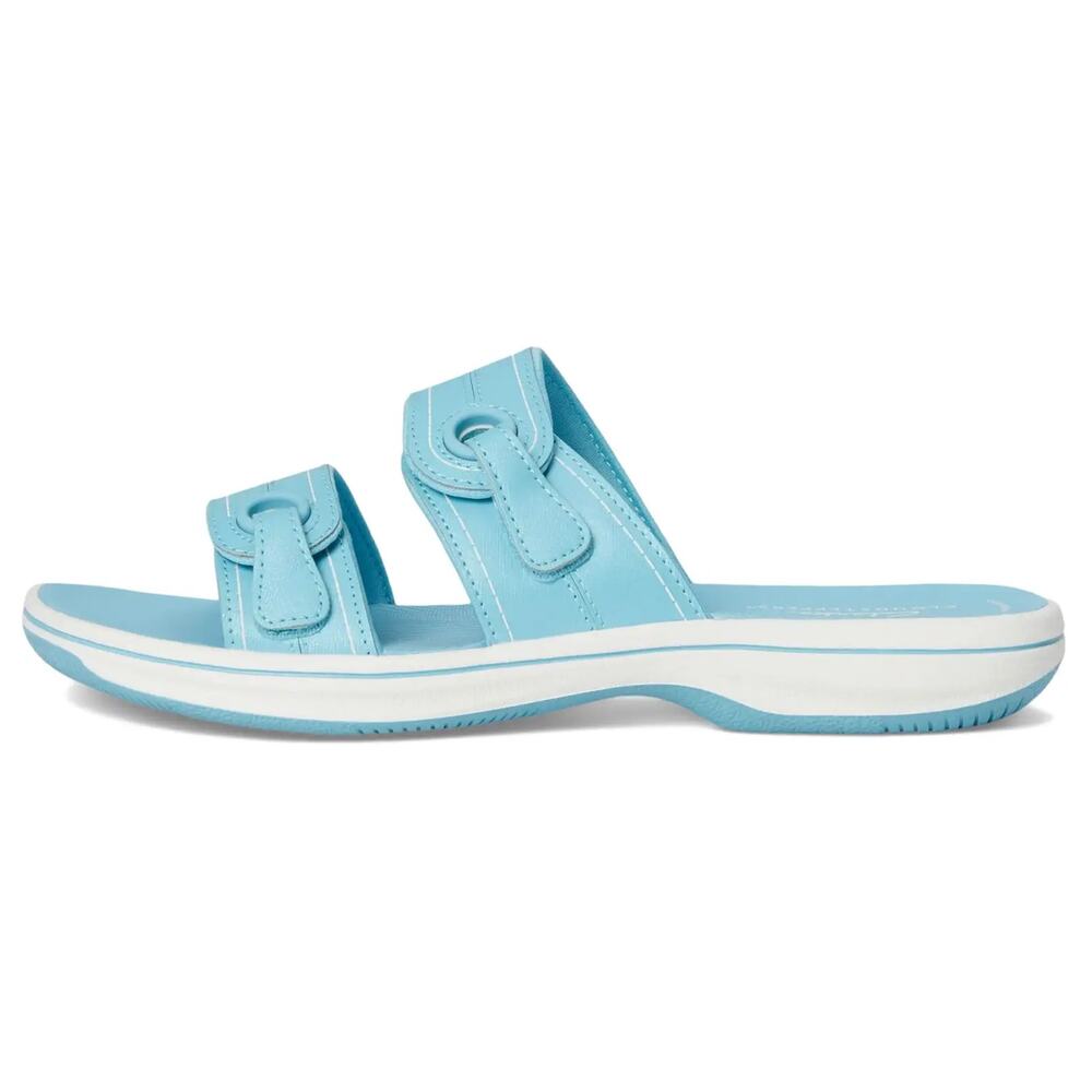NEW Clarks 9 Breeze Maye Sky Blue Sandals Slide Cloudsteppers Comfort Walking - Picture 3 of 11